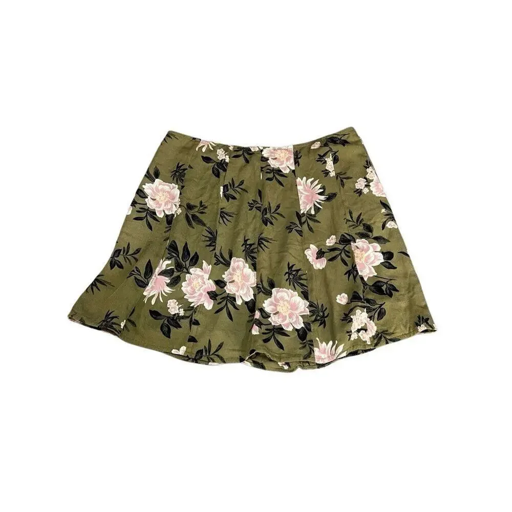 American Eagle Skirt Womens Size 10 Green Pink Floral Pleated Mini NWT Trendy